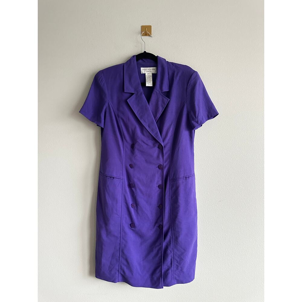 Vintage Jones New York Silk Linen Dress Purple Double Breasted 90s Size 10